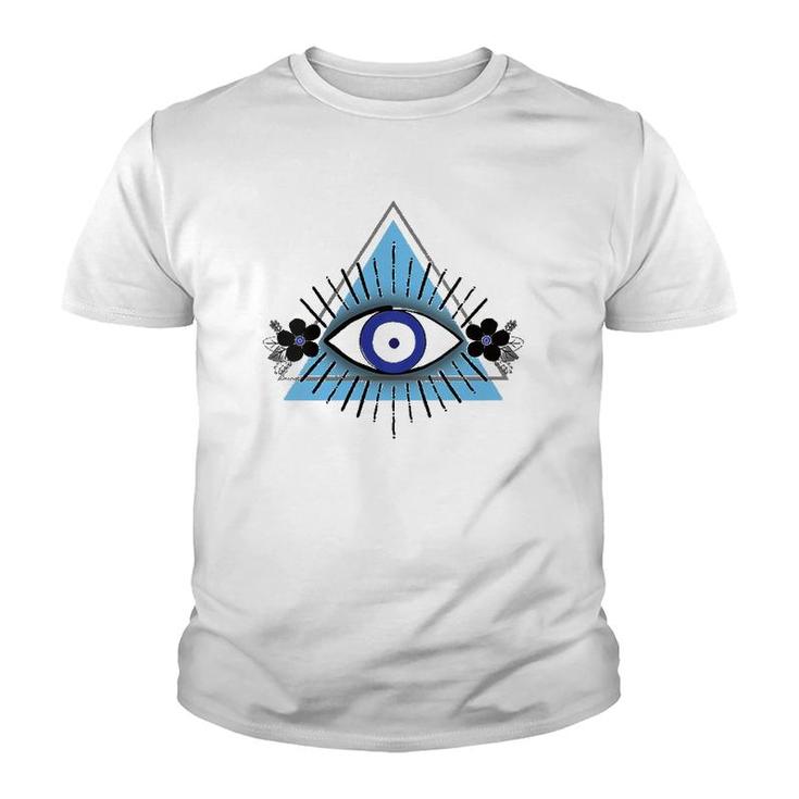 Triangle Blue Evil Eye V-Neck Youth T-shirt