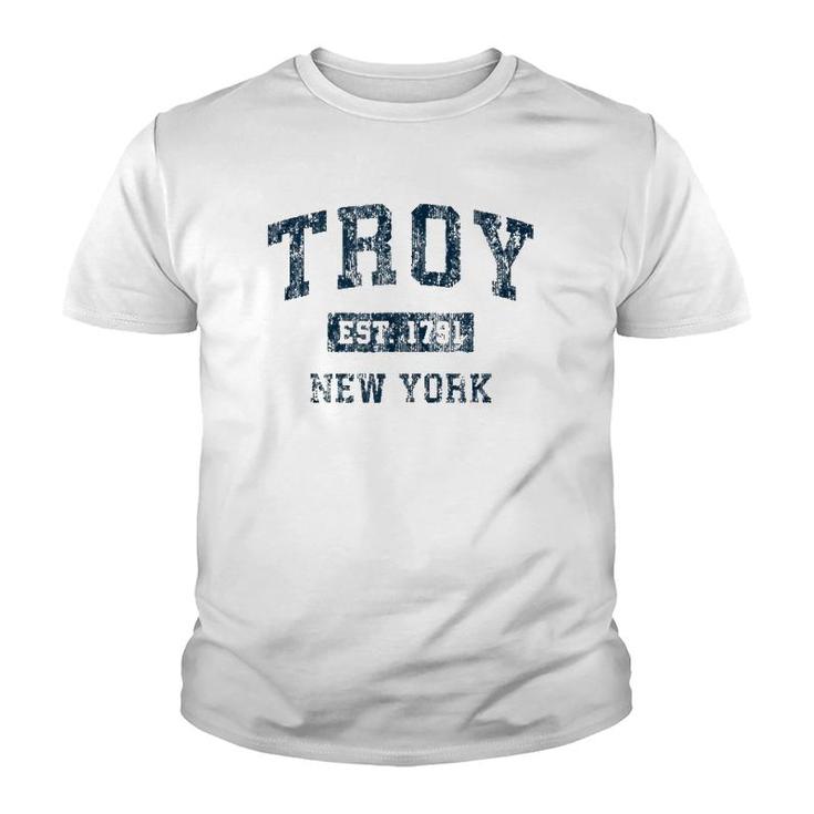 Troy New York Ny Vintage Sports Design Navy Print  Youth T-shirt