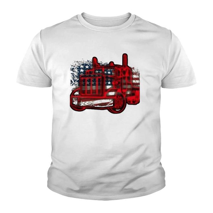 Truck Driver American Flag Trucker Gift Semi Truck Youth T-shirt