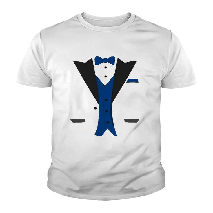 Tuxedo Halloween Wedding Groom Costume Blue Funny Youth T-shirt