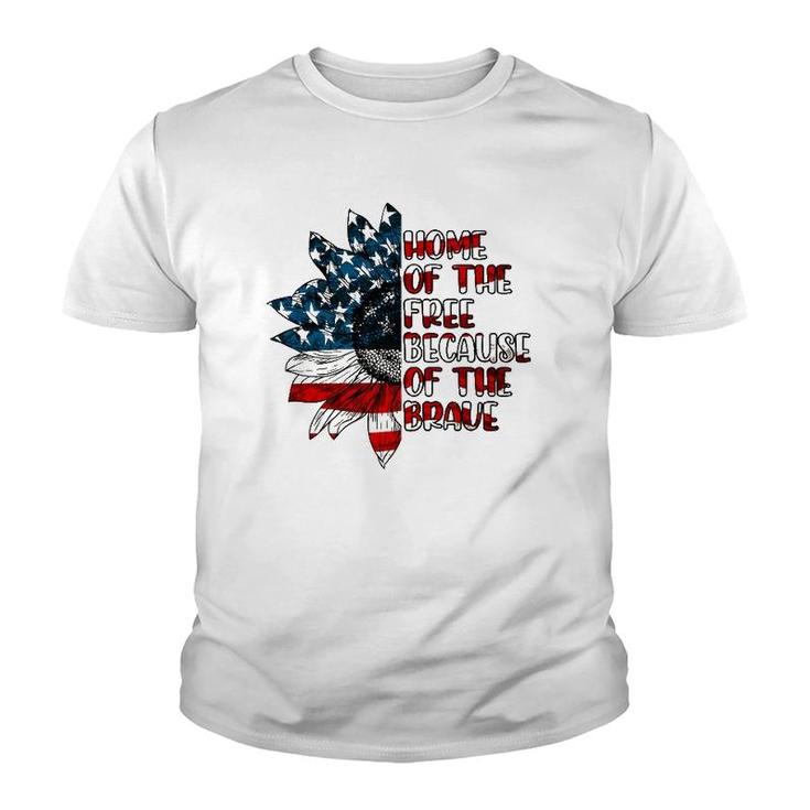 US Flag Sunflower Home Of The Free Because Of The Brave Youth T-shirt