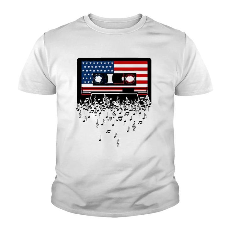 Usa American Flag Music Notes & Retro Cassette 4Th Of July Youth T-shirt