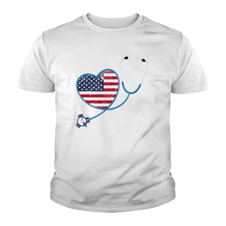 Usa Flag Heart 4Th Of July Gifts Nurse Youth T-shirt