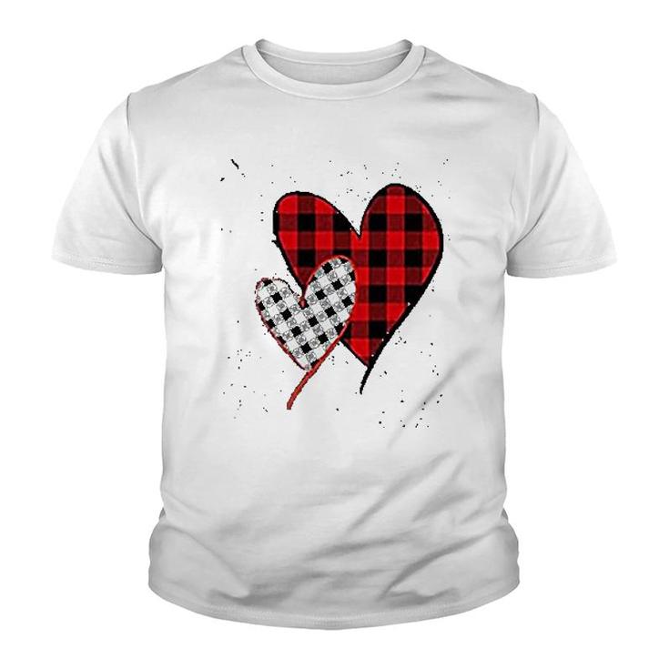 Valentines Day Buffalo Plaid Love Heart Print Graphic Casual Youth T-shirt
