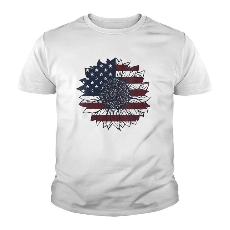 Vintage 4Th Of July Patriotic American Flag Sunflower V-Neck Youth T-shirt
