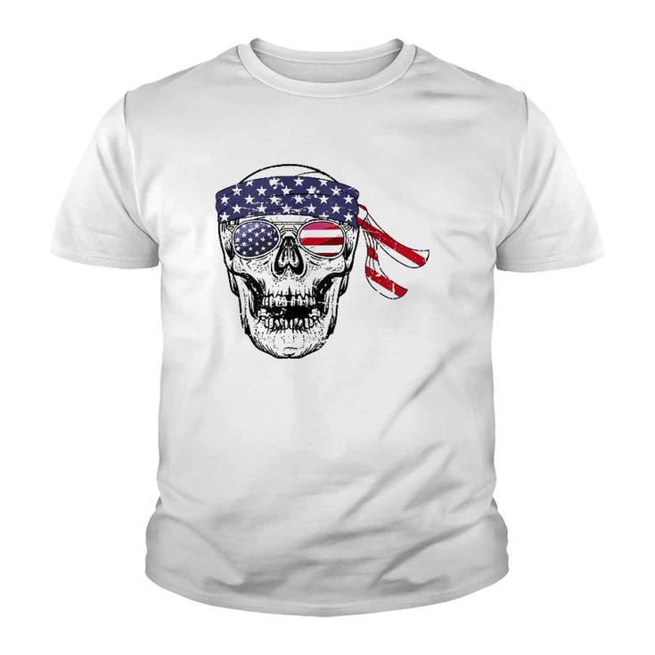 Vintage 4Th Of July Skull Graphic Art Us Flag Patriotic  Youth T-shirt