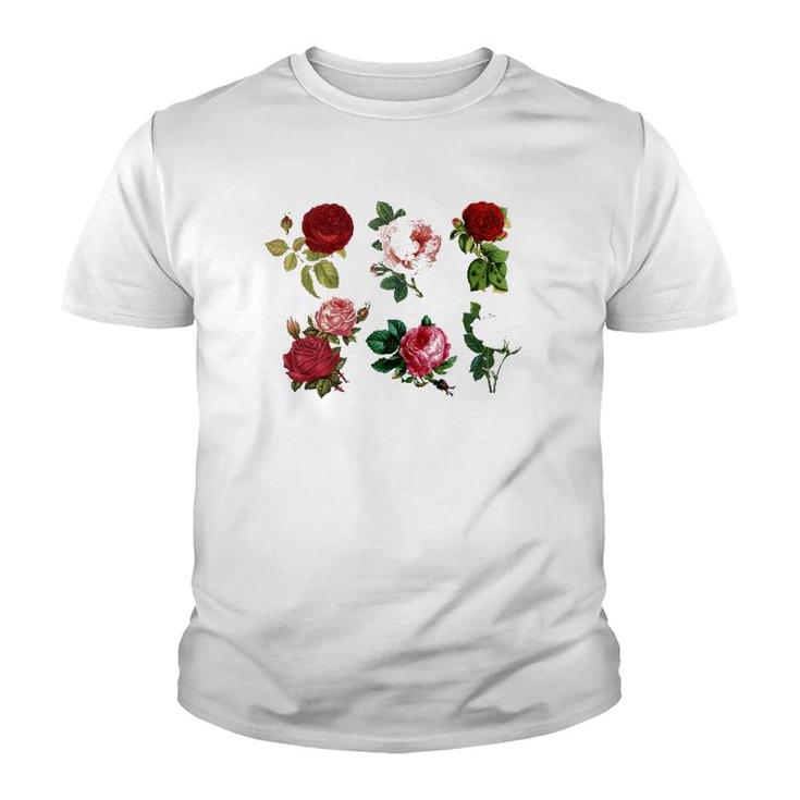 Vintage Aesthetic Botanical Roses Floral Flowers Retro Boho Youth T-shirt