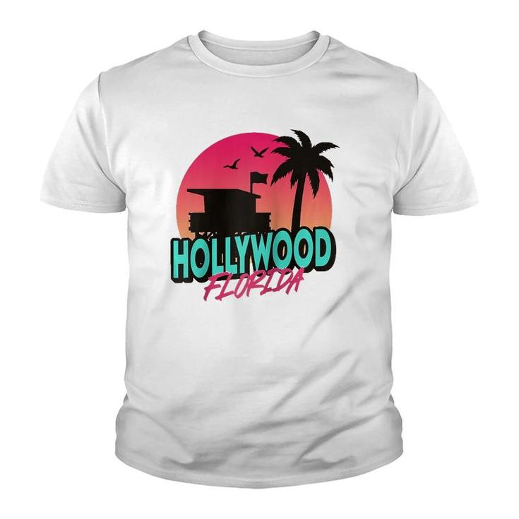 Vintage Hollywood Florida Beach Palm Trees Fl Distressed  Youth T-shirt