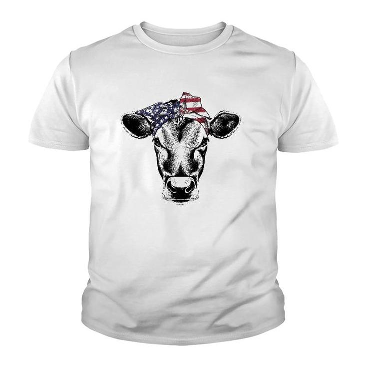 Vintage Patriot Cow Farm 4Th Of July American Flag  Youth T-shirt