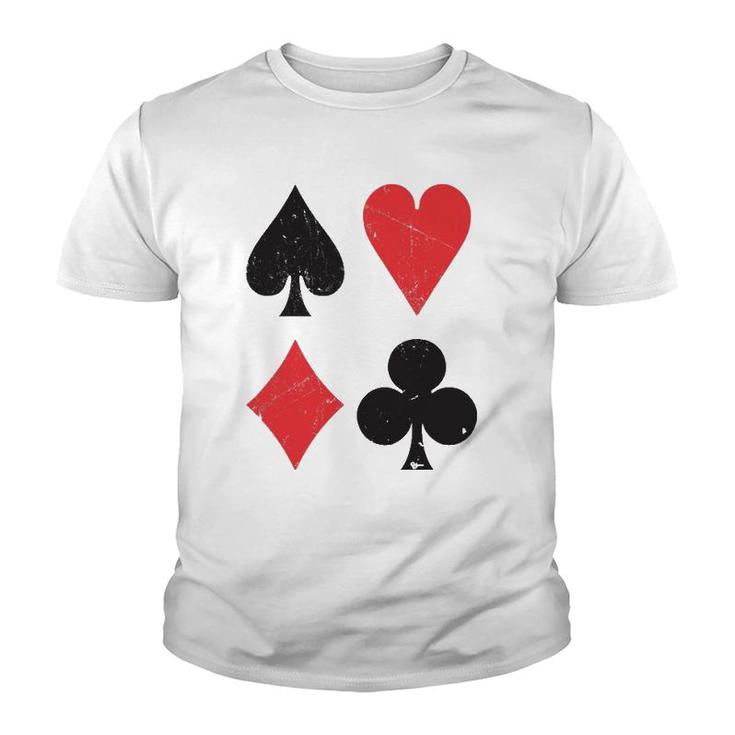 Vintage Playing Card Symbols Spades Hearts Diamonds Clubs Youth T-shirt