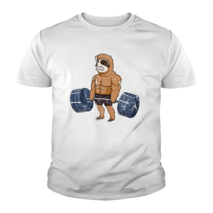 Vintage Sloth Weightlifting Bodybuilder Muscle Fitness Youth T-shirt
