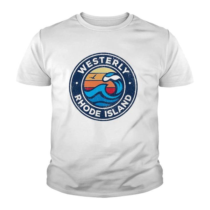 Westerly Rhode Island Ri Vintage Nautical Waves Design Youth T-shirt