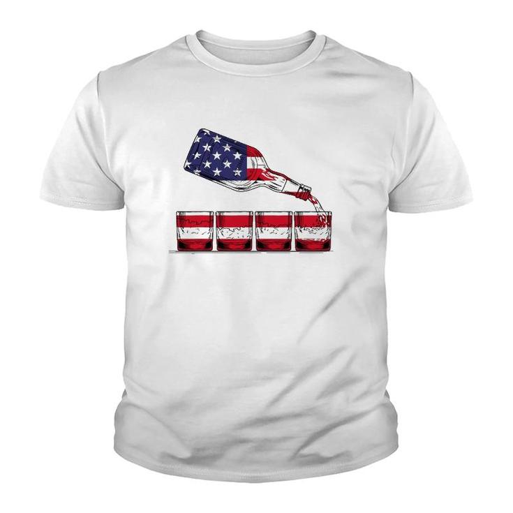 Whiskey American Flag Glasses 4Th Of July Men Women Usa Youth T-shirt