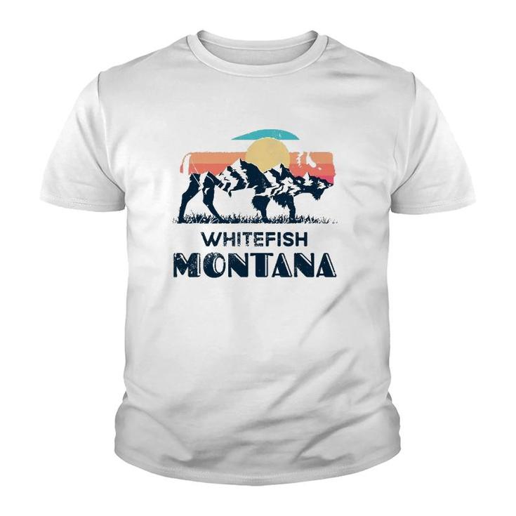 Whitefish Montana Vintage Hiking Bison Nature Youth T-shirt