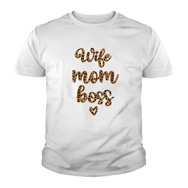 Wife Mom Boss Leopard Plaid Youth T-shirt