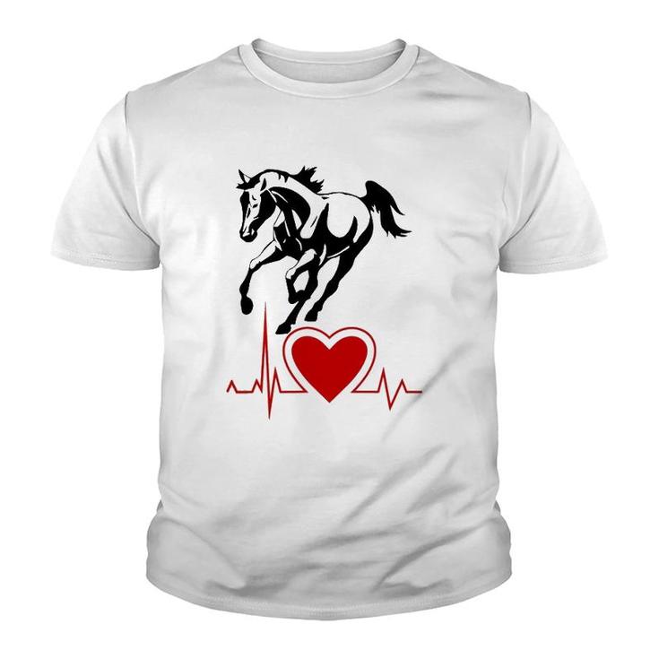 Wild Horse With Pulse Rate Rider Riding Heartbeat Youth T-shirt