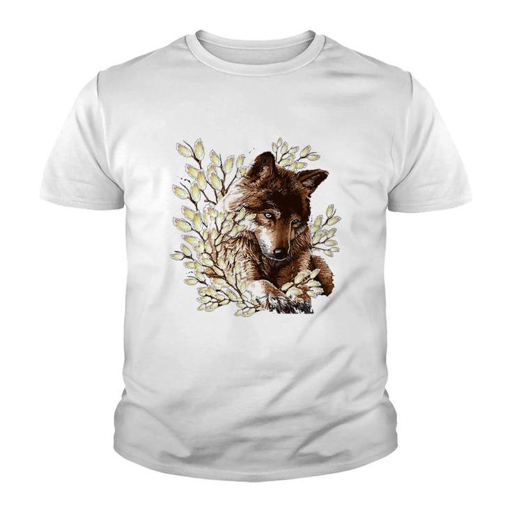 Wolf Flower Brown Youth T-shirt