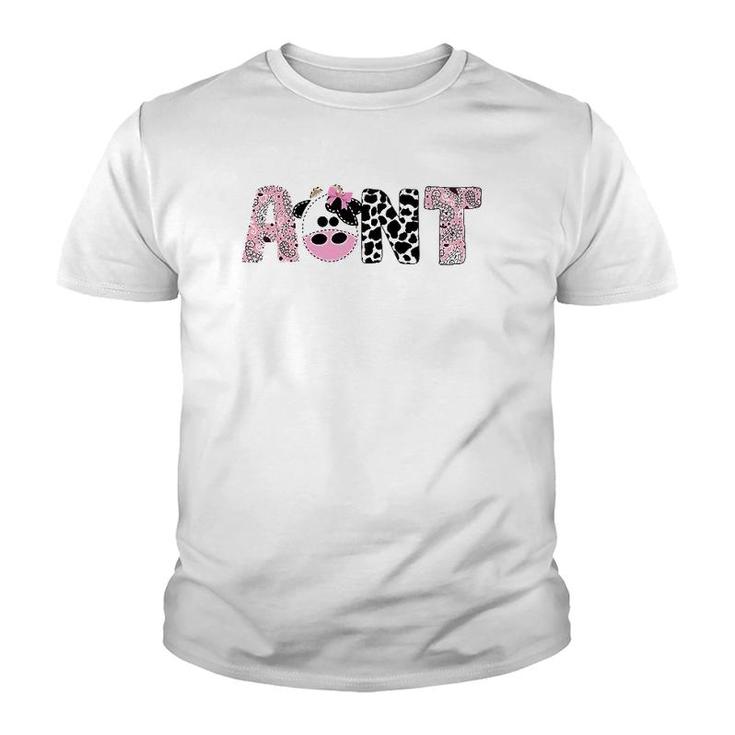 Womens Aunt Of The Birthday For Girl Cow Farm Birthday Cow Auntie Youth T-shirt