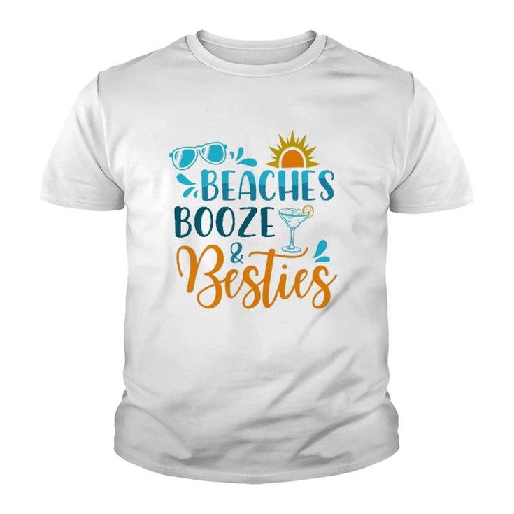 Womens Beaches Booze & Besties Funny Beach Lover Summer Vacation Youth T-shirt