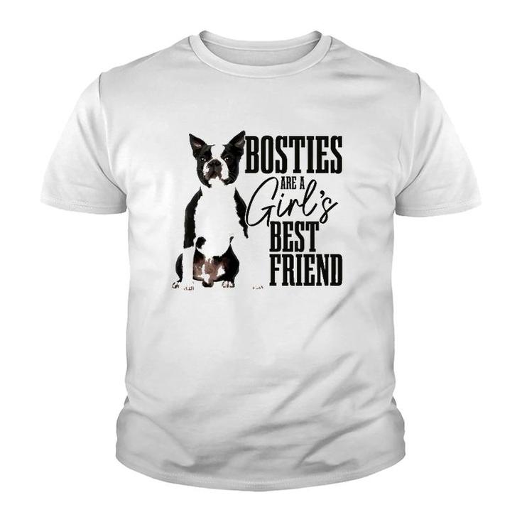 Womens Bosties Are A Girls Best Friend Funny Dog Boston Terrier Mom Youth T-shirt