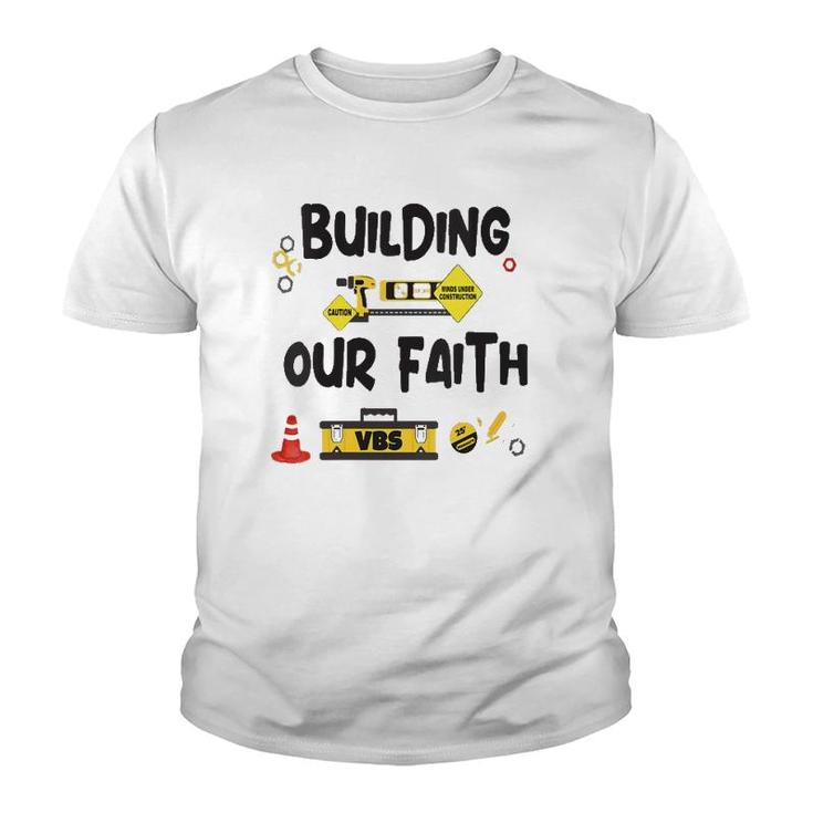 Womens Building Faith 2021 Vbs Concrete Cranes Construction Tools V-Neck Youth T-shirt
