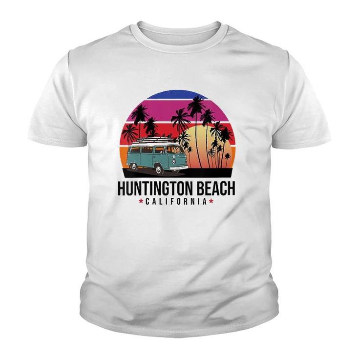 Womens California Huntington Beach Retro Surfer V-Neck Youth T-shirt