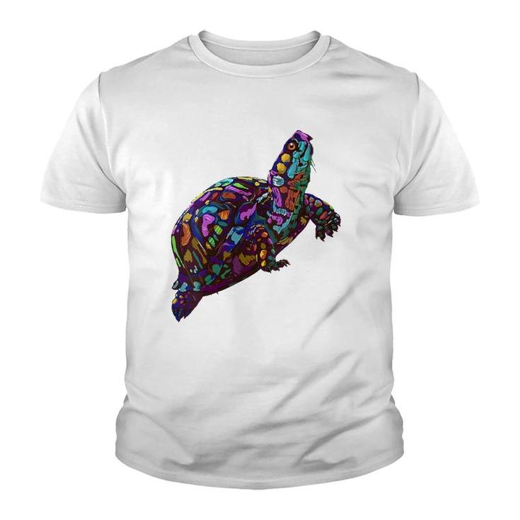 Womens Colorful Splash Eastern Box Turtle Youth T-shirt