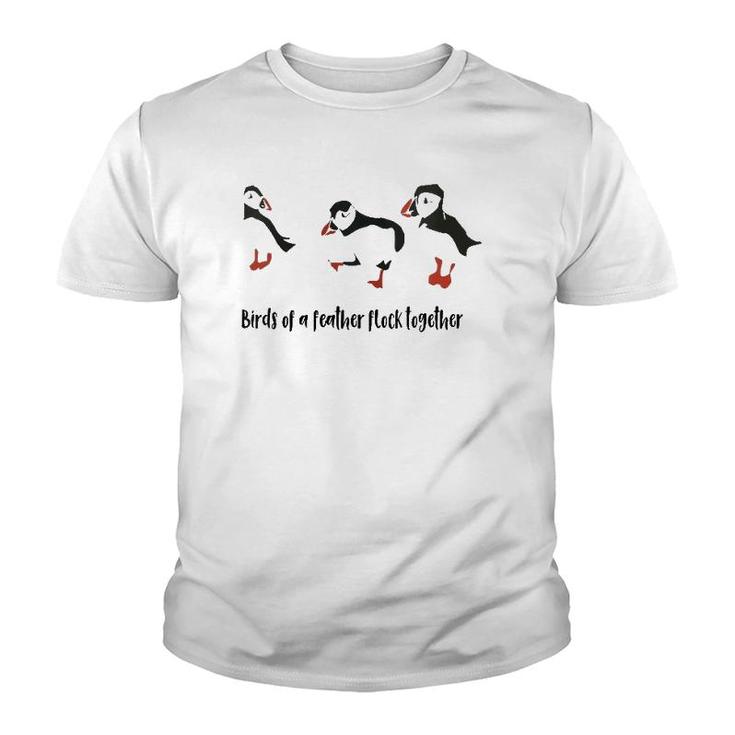 Womens Cute Birds Of A Feather Flock Together Playful Puffins  Youth T-shirt