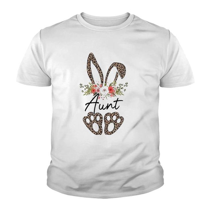 Womens Cute Leopard Bunny Aunt Flower Easter Day Rabbit Eggs Gift Youth T-shirt