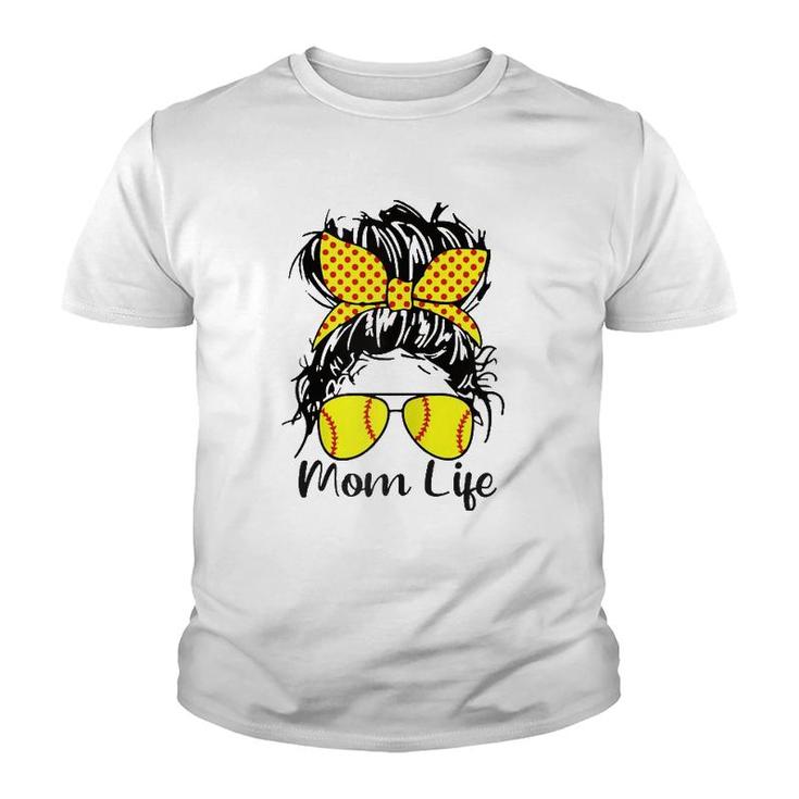 Womens Dy Mom Life Softball Baseball Mother's Day Messy Bun Youth T-shirt