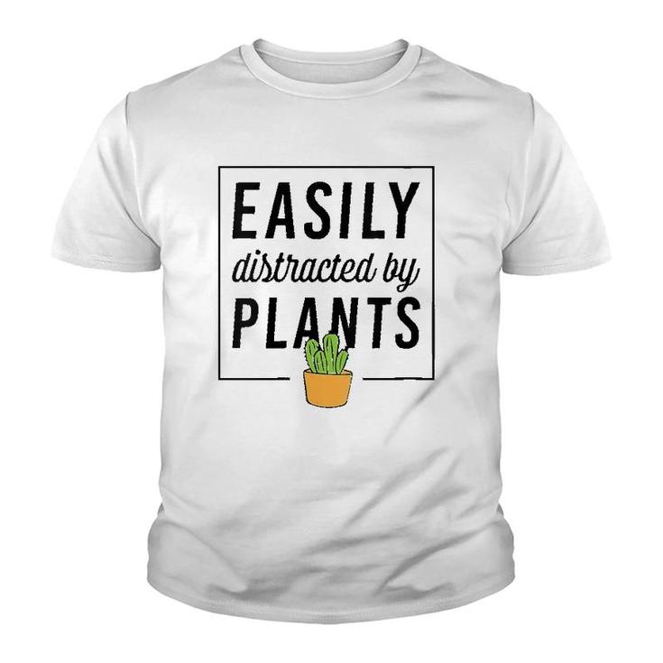 Womens Easily Distracted By Plants Funny Plant Lover Christmas Gift V-Neck Youth T-shirt