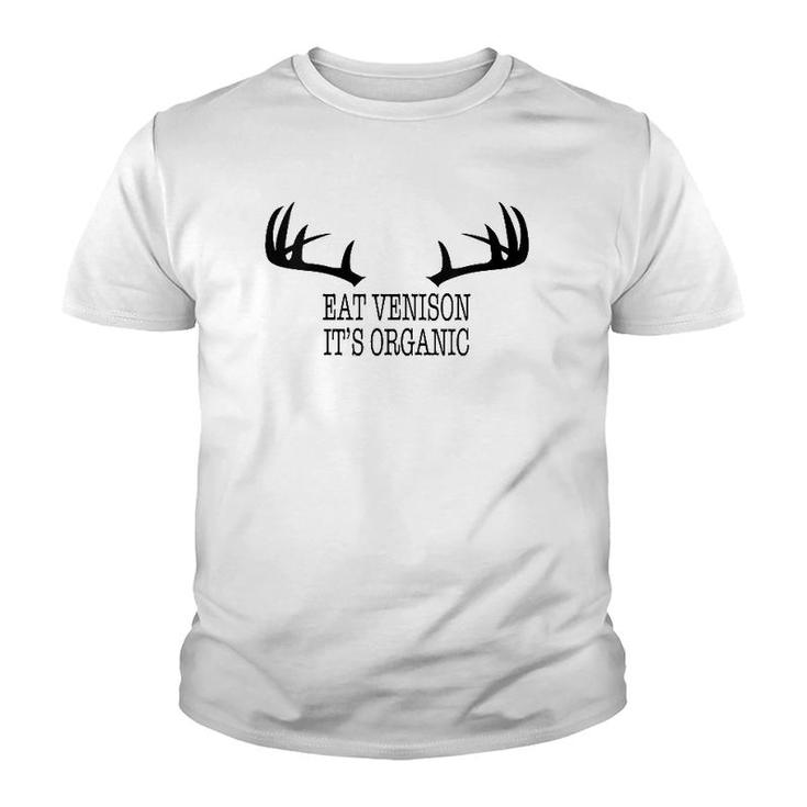 Womens Eat Venison It's Organic Deer Hunting Season Antler Rack V-Neck Youth T-shirt