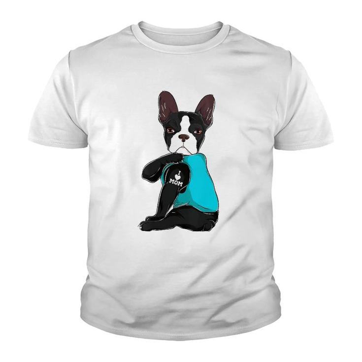 Womens Funny Boston Terrier I Love Mom Apparel Dog Mom Gifts Womens V-Neck Youth T-shirt