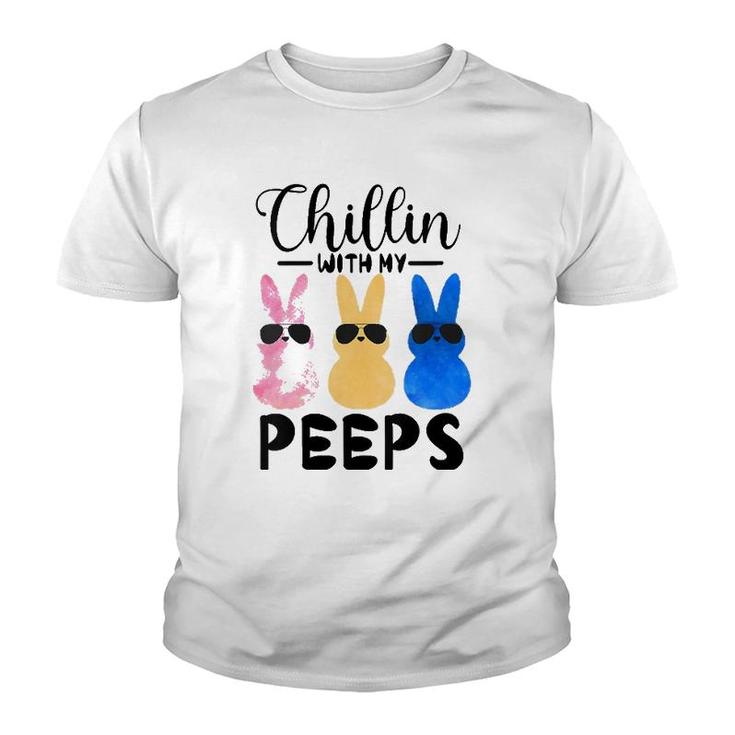 Womens Funny Chillin With My Peeps Easter Bunny Hanging With Peeps  Youth T-shirt