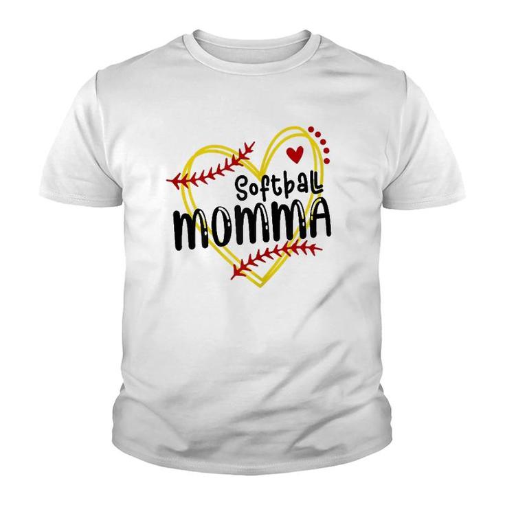 Womens Heart Momma Love Softball Mother's Day Momma Softball Youth T-shirt