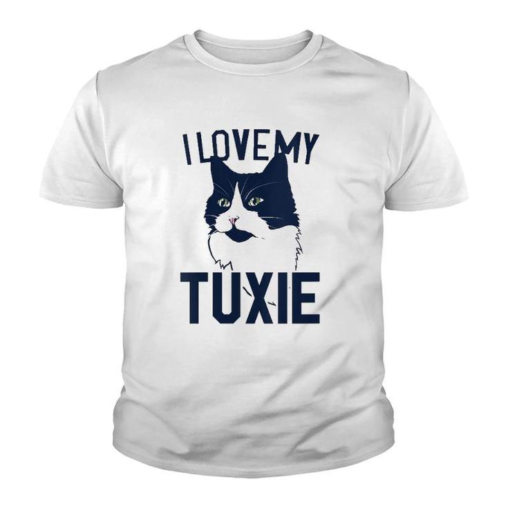 Womens I Love My Tuxie Tuxedo Cat Art V Neck Youth T-shirt