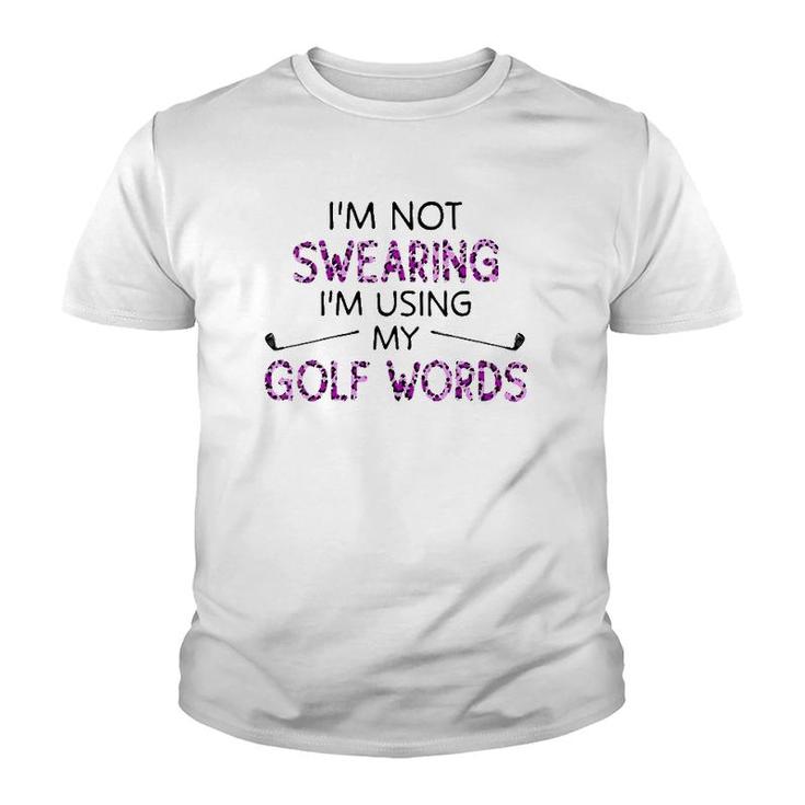 Womens I'm Not Swearing I'm Using My Golf Words Purple Leopard V-Neck Youth T-shirt