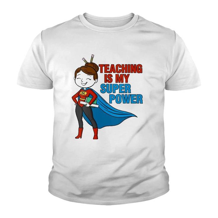 Womens Kindergarten Teacher Teaching Is My Superpower School Retro  Youth T-shirt