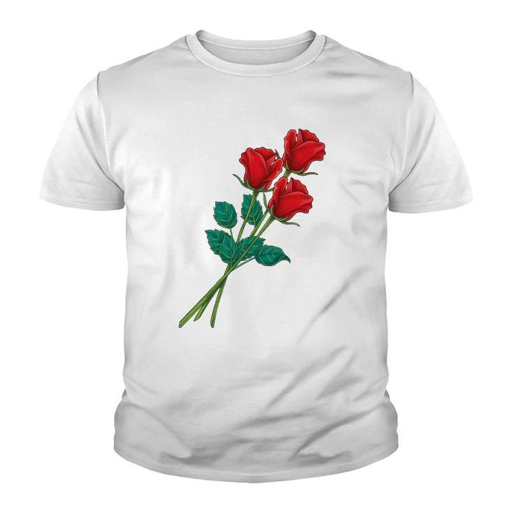 Womens Long Stem Red Roses Mother's Day Floral Anniversary Youth T-shirt