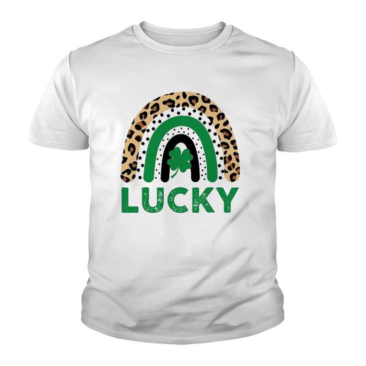 Womens Lucky Shamrock Leopard Print Rainbow St Patrick's Day Youth T-shirt