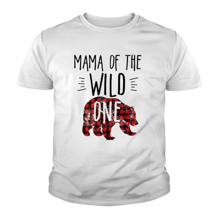 Womens Mama Of The Wild One Buffalo Plaid Lumberjack 1St Birthday  Youth T-shirt
