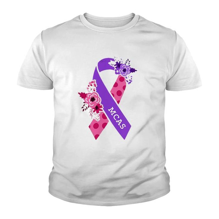 Womens Mcas Mast Cell Activation Syndrome Awareness Ribbon Pocket V-Neck Youth T-shirt