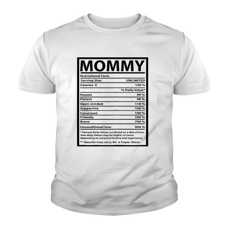 Womens Mommy Gift Funny Nutrition Facts For Mother's Day Youth T-shirt