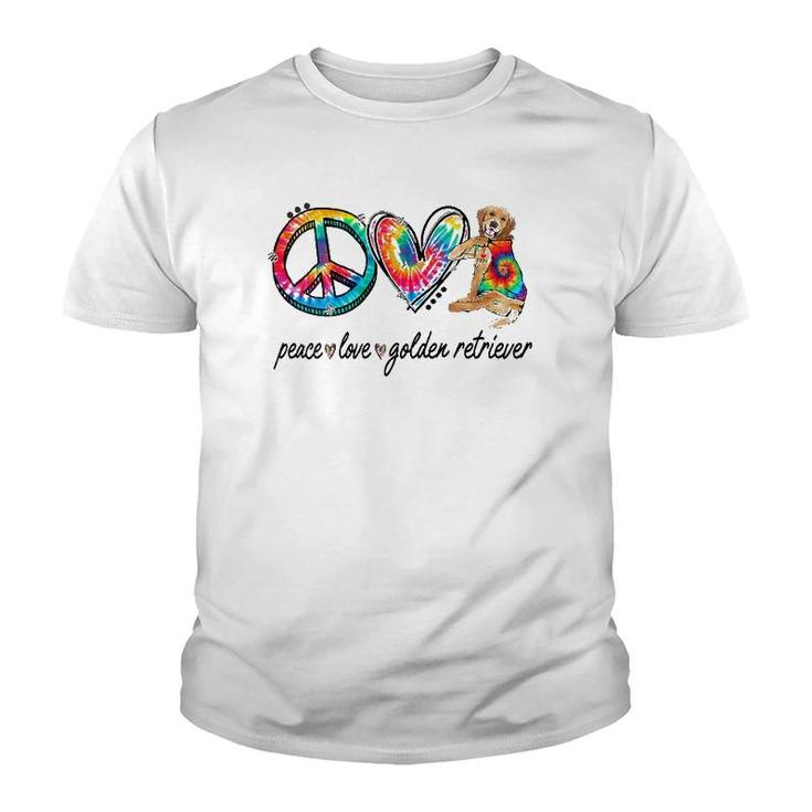 Womens Peace Love Golden Retriever Tie Dye Rainbow Dog Lover V-Neck Youth T-shirt