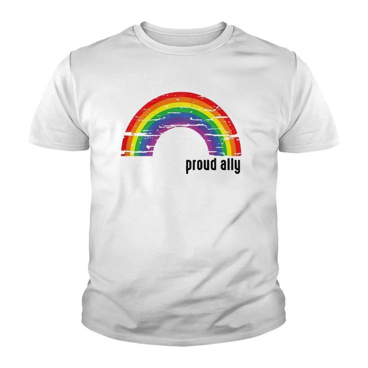 Womens Proud Ally Lgbt Gay Pride For Family Friends Retro Rainbow  Youth T-shirt