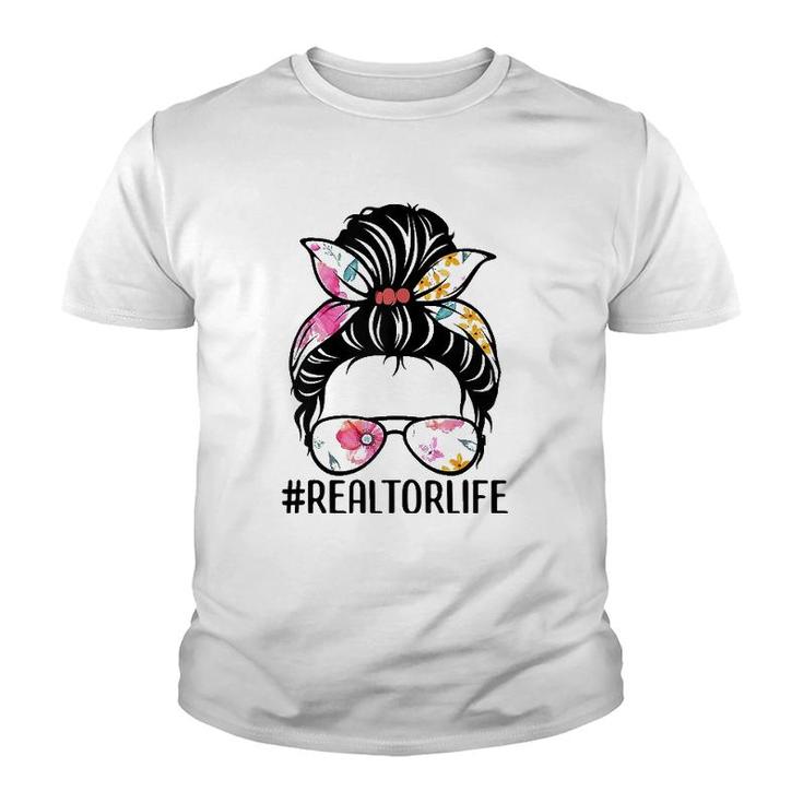 Womens Realtor Life Messy Bun Tee Real Estate Agent Mom Wife Youth T-shirt