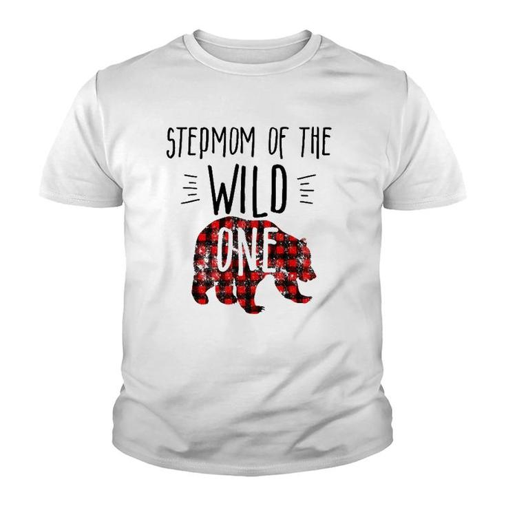 Womens Stepmom Of Wild One Buffalo Plaid Lumberjack 1St Birthday Youth T-shirt