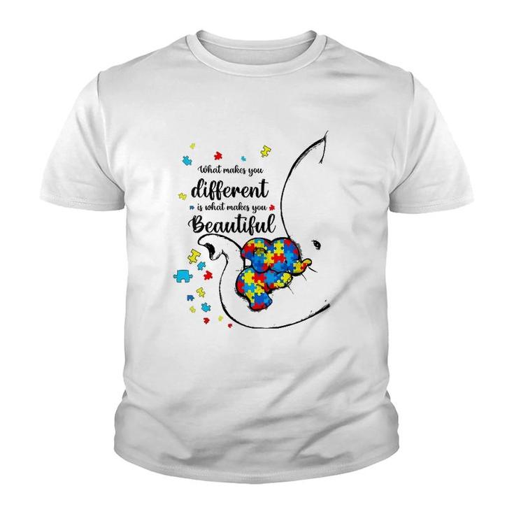 Womens What Makes You Different Elephant Mom Autism Child Awareness V-Neck Youth T-shirt
