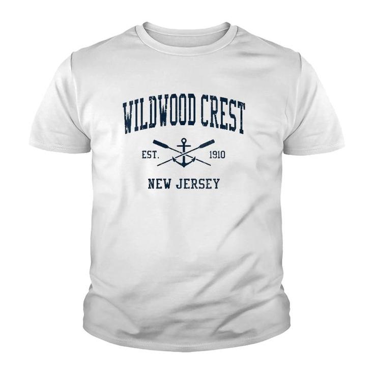 Womens Wildwood Crest Nj Vintage Navy Crossed Oars & Boat Anchor V-Neck Youth T-shirt