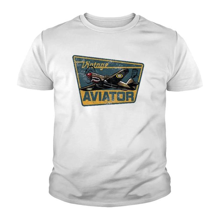 Ww2 Vintage Aviator Airplane Aircraft Pilot P40 Warhawk Gift Youth T-shirt